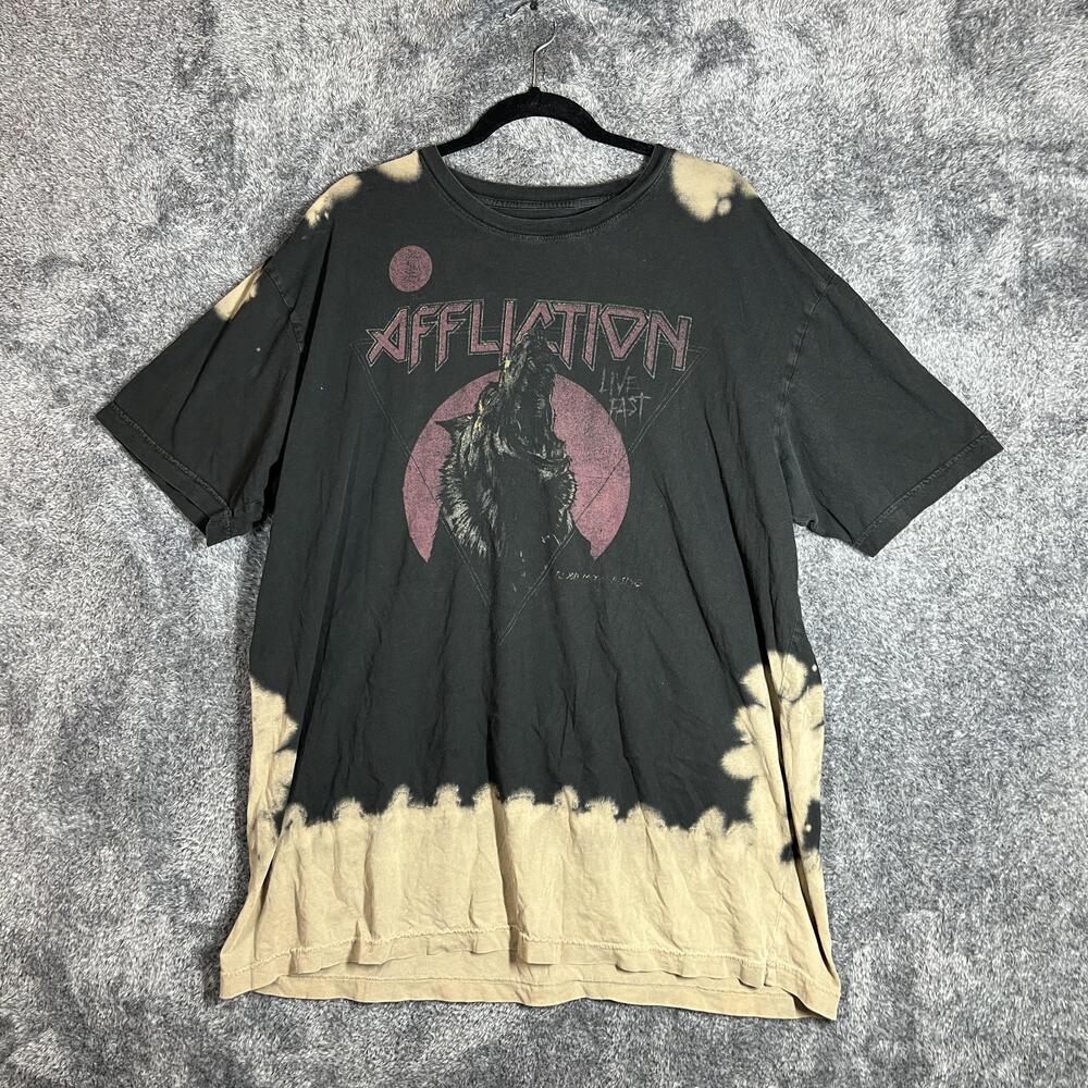 Affliction Shirt Mens 3XL Black Bleach Dye Wolf Graphic Live Fast Tour Tee